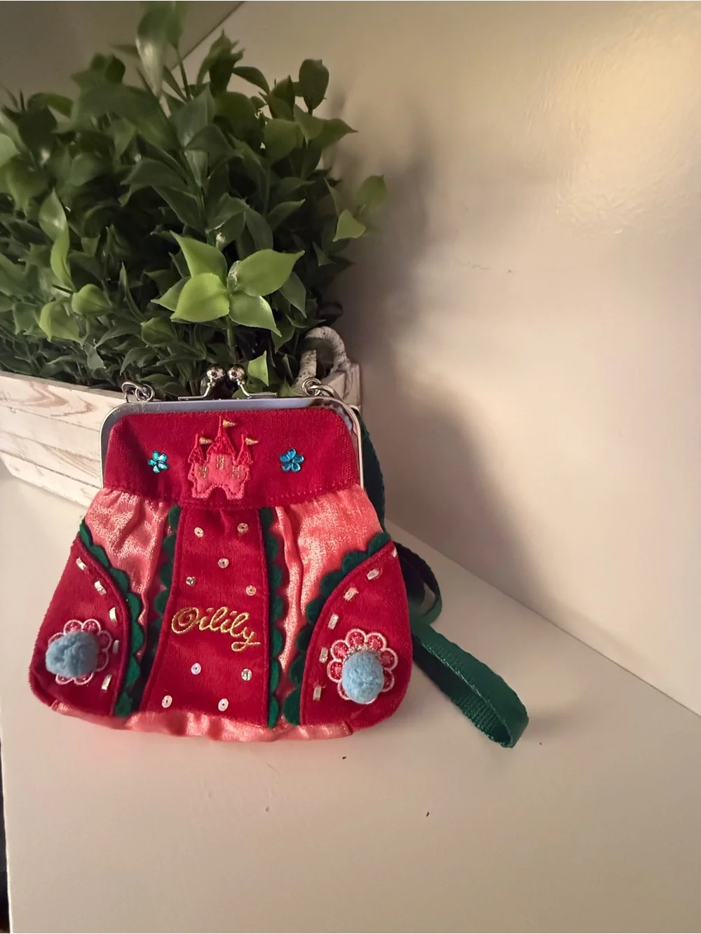 Oilily Girls Princess Castle Velvet Crossbody Purse Embroidered Sequin Bag
